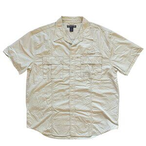 Structure Cotton Mens 2 Pocket Dress Shirt Short Sleeve Tan Size XL